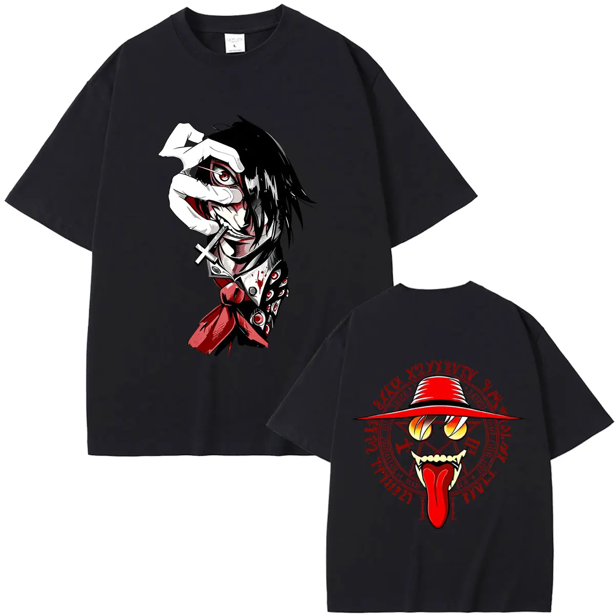 Anime Hellsing T Shirts Cartoon Vampire Alucard Horror Face Graphic T-shirt Summer Men Women Casual Manga Oversized Tshirt Tops
