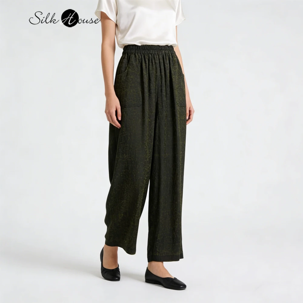 Women's Spring Clothing Double Sided Wear 100% Natural Mulberry Silk Turtle Crack Fragrant Cloud Yarn Elastic Waist Haren Pants