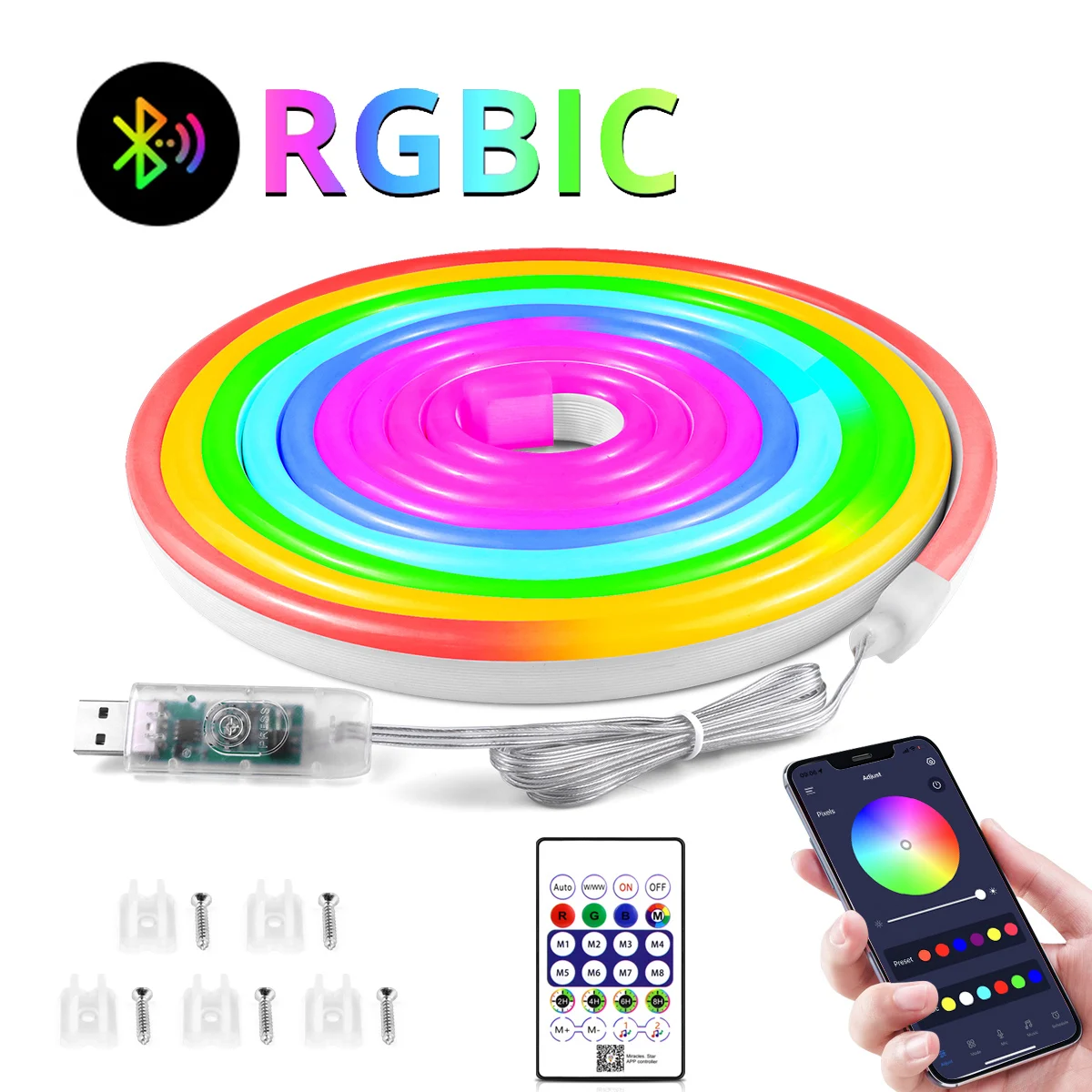 WS2812 RGBIC Neon RGB LED Strip Dimmable 5V USB LED Light Tape Ribbon For Smart APP Bluetooth Control Elastyczna rurka silikonowa