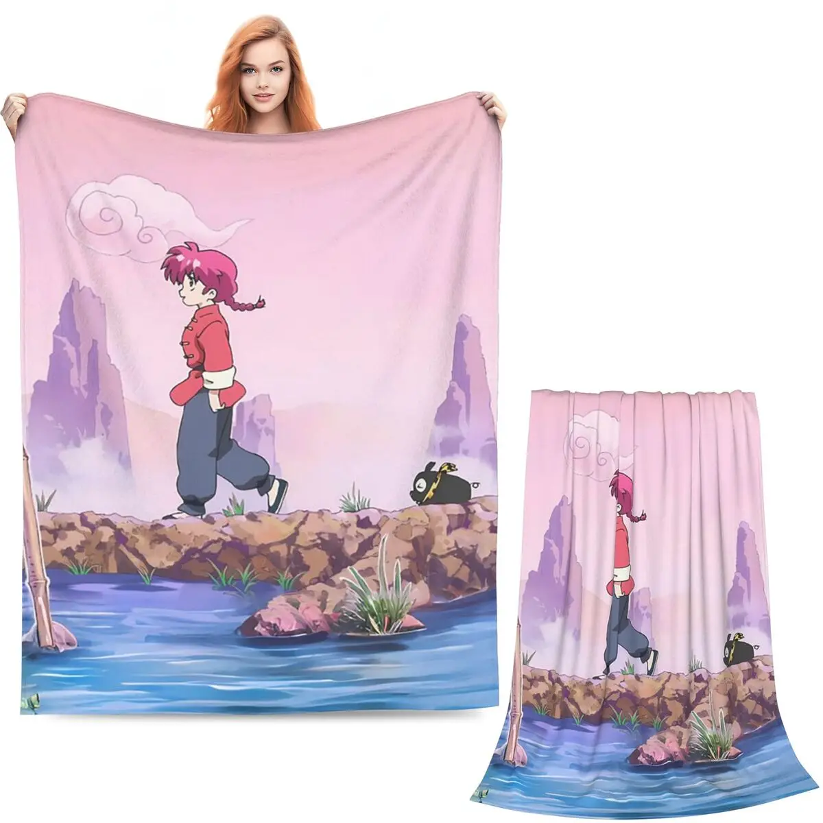 P Chan Ranma Akane Anime Blanket Soft Warm Flannel Throw Blanket Cover for Bed Living room Picnic Travel Home Sofa