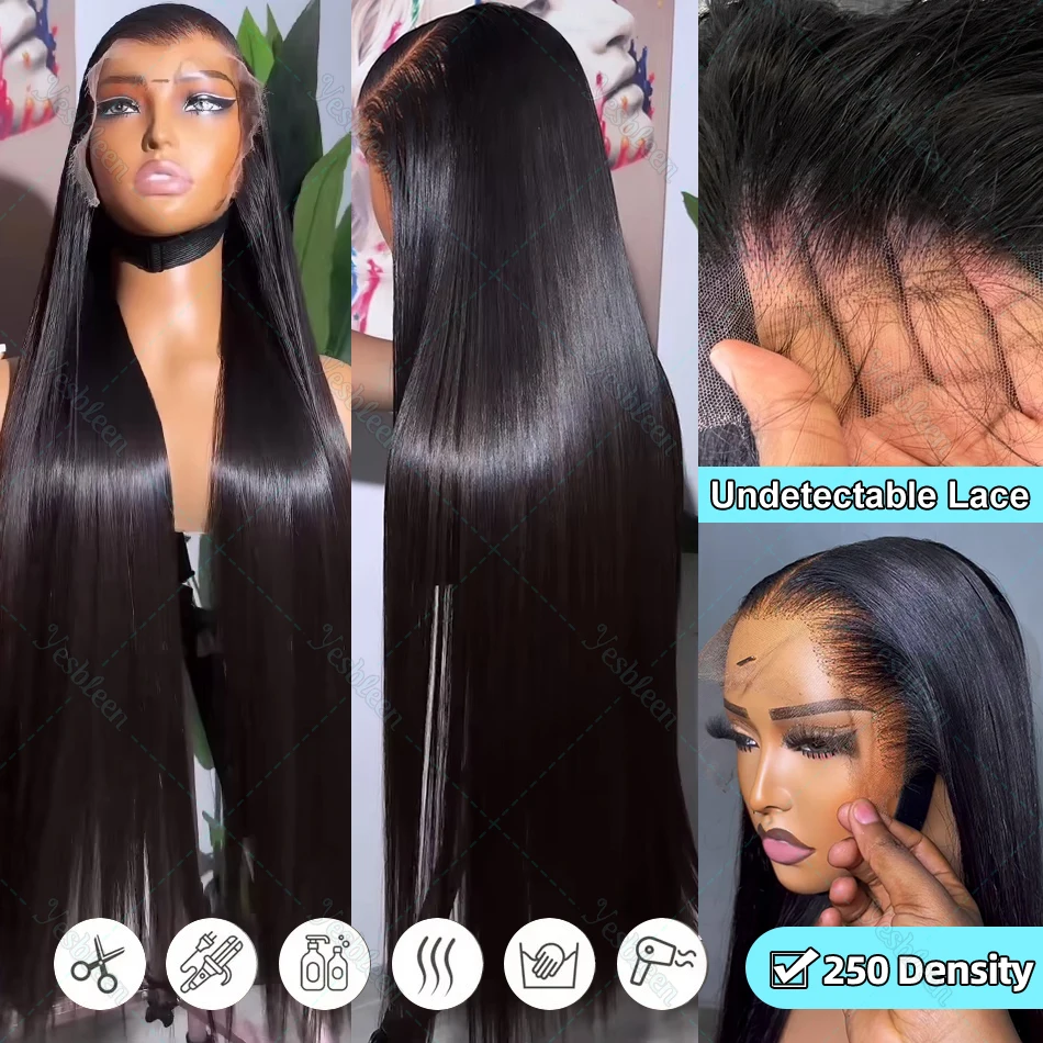 Wig lurus tulang renda depan Wig rambut manusia Remy Brasil 13x4 HD Wig Frontal renda transparan ketebalan 250 telah ditanami