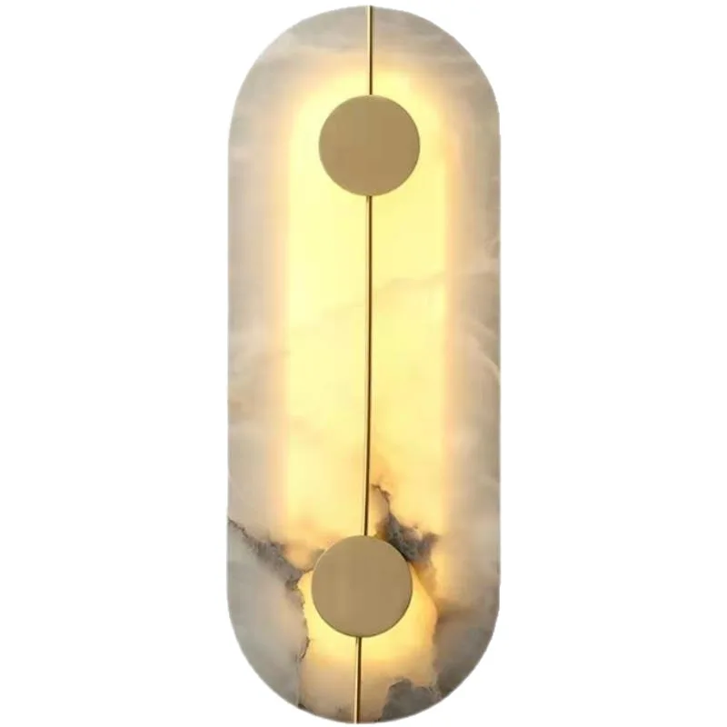 

New Chinese light luxury all-copper marble living room background wall corridor wall light bedroom bedside study round marble