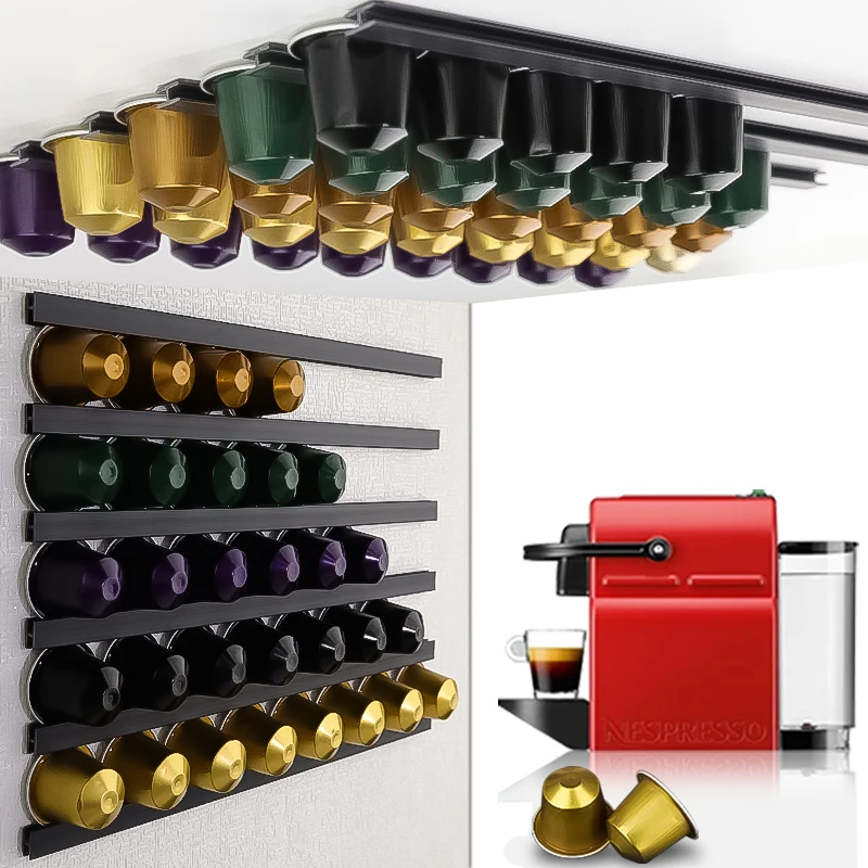 6pc Coffee Capsule Set Storage Rack, Adhesive Refrigerator Wall-mounted Punch-free Rack, Light Luxury Household Convenient Displ