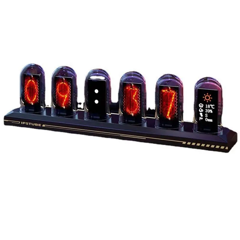 AEE4-LED Nixie Tube Clock IPS Color Screen Digital Clock DIY Analog Digital Tube Wifi Time Desktop Desktop Digital Clock