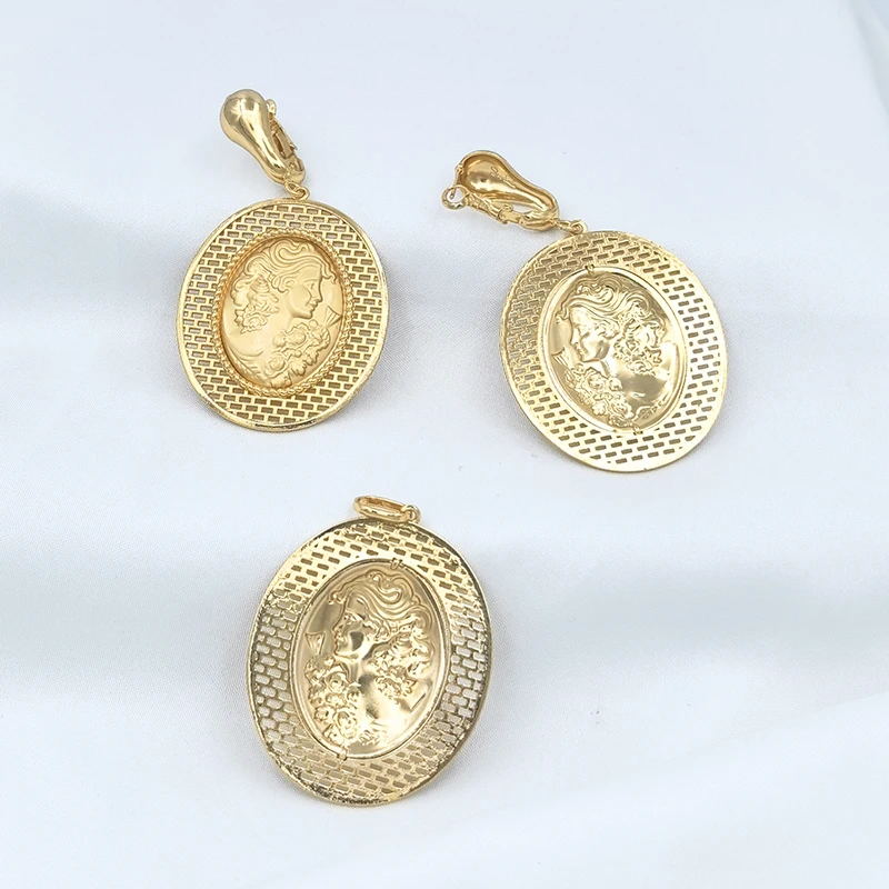 Dubai Jewelry Sets Gold Plated Necklace Drop Earrings For Women High Quality Copper Wedding Party Jewellery