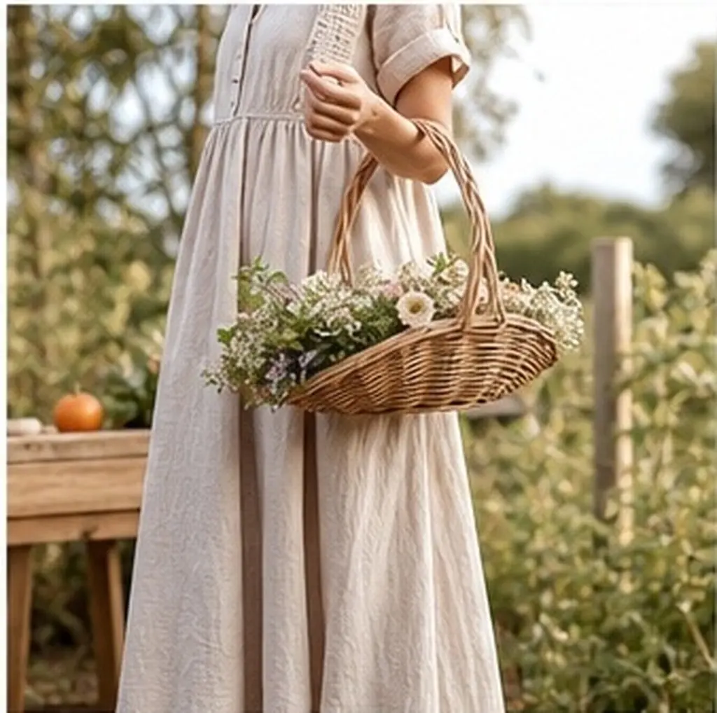 Woven Rattan Picnic Basket Large Capacity Carry Handle Basket for Vegetable Fruit Flower Storage Picnic Outdoor Activities