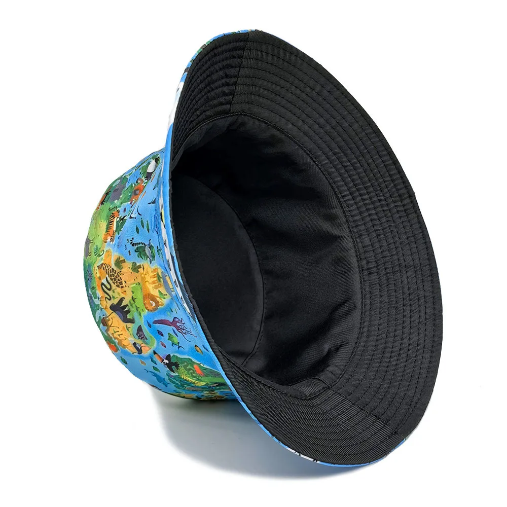 Blue Map Print Bucket Hat Women Summer Beach Outdoor Travel Hiking Sunscreen Fisherman Hat Lady Daily Daily Decorate Sun Panama view 5