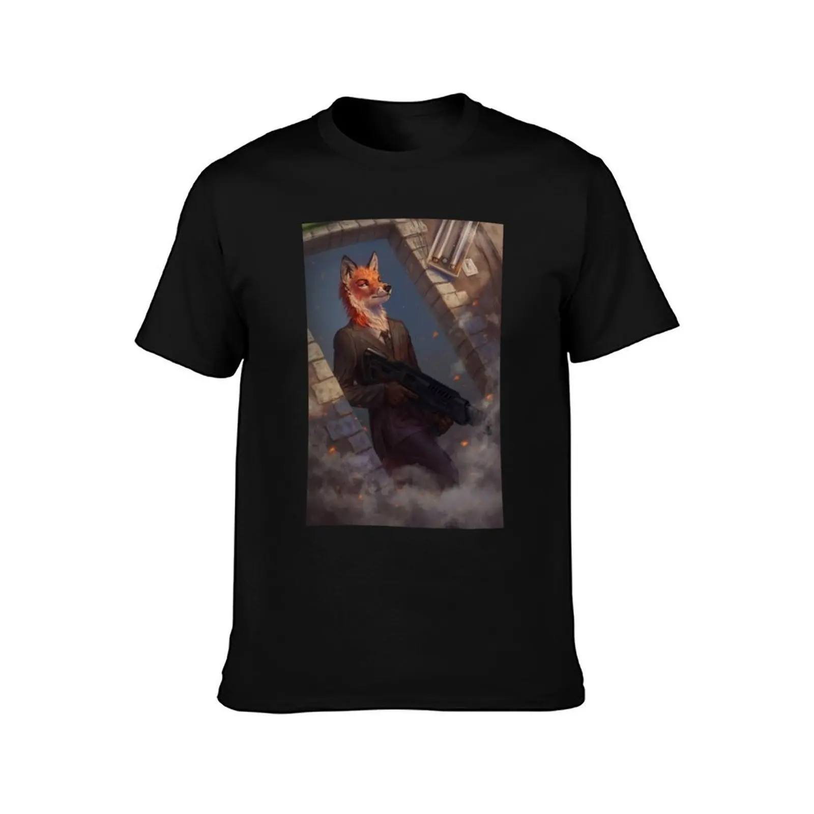 Fox agent T-Shirt, Summer Casual Cotton Tee, Oversized Streetwear Tops, Vintage Graphic Print, Loose Fit Short Sleeve