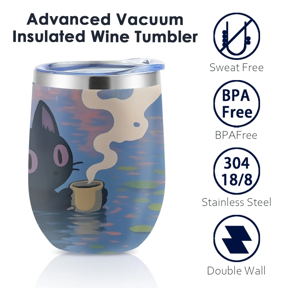 Kitten Lotus Leaves Pond Vacuum Flasks 12oz Insulated with Lid Double Wall Vacuum Stainless Steel Cup Hot & Cold Drink Mug Gift