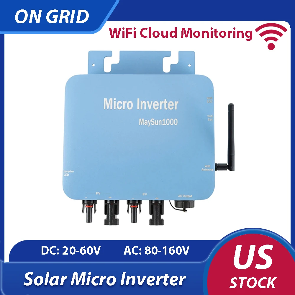 

Grid Tie Micro Solar Inverter MC Connector WiFi Cloud Monitor Function 110V 120V AC Waterproof 60V PV Panel input 1000W 1KW