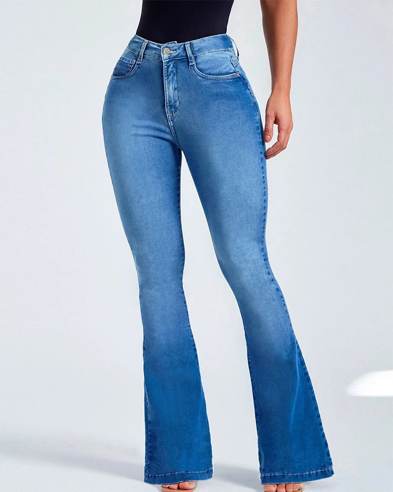 

Hign Waist Stretch Flare Jeans for Women Sexy Slim Denim Pants Wide Leg Butt-lifted Casual Skinny Bell Bottom Pocket Trousers