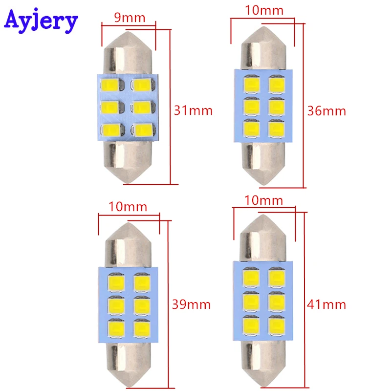 10 PCS 36mm 41mm C5W 1210 3528 6/8 SMD 8 LED Automotive Parking Light Interior Lamps 12V DC Dome Light White