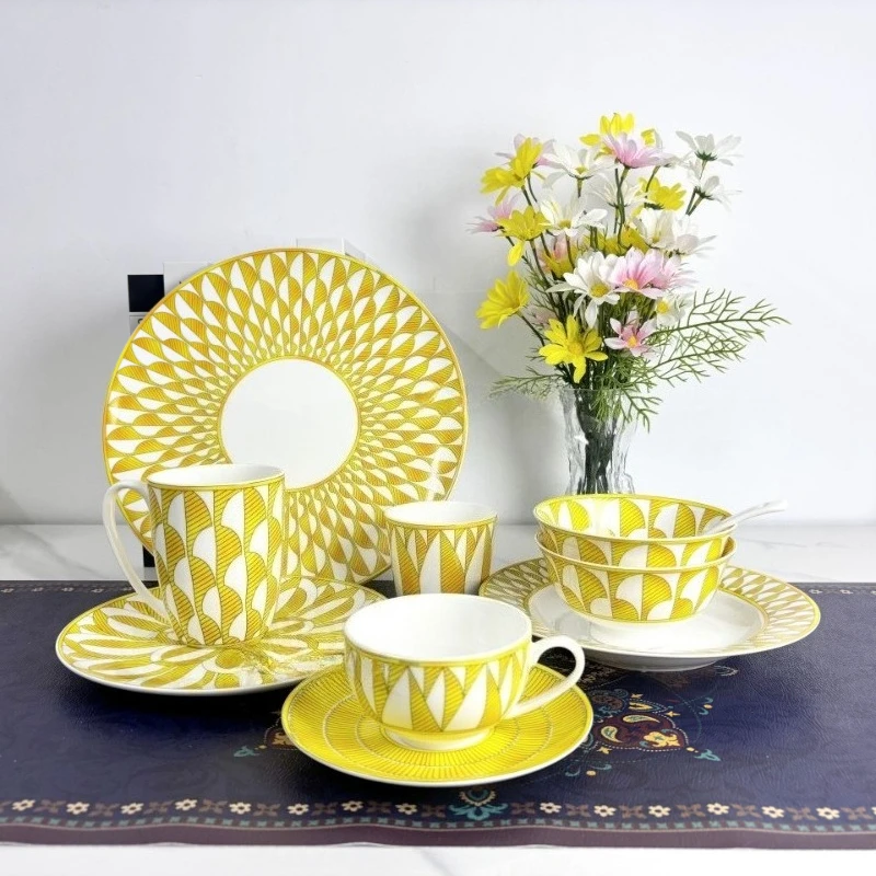 

European style luxury bone china tableware set,coffee tea cup plate,Western style steak plate,home kitchen tableware decoration
