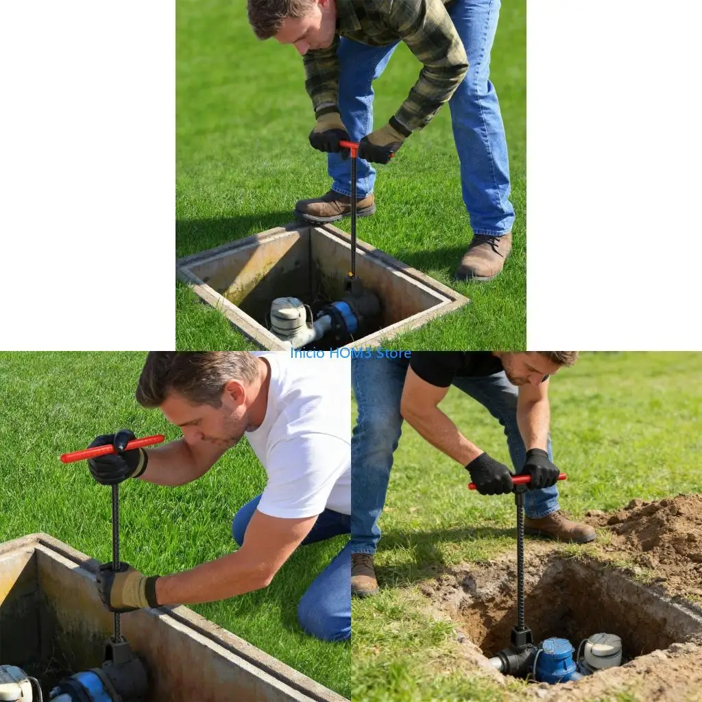 A5YD 17 Inches Water Meter with 4-Way Utility Reinforced Steel T-Handle and U-Head Water Shut Off Tool
