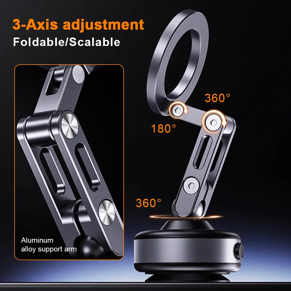 Rotating and folding electric vacuum suction cup magnetic bracket, suitable for car navigation, live broadcast bracket