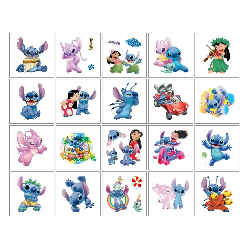 Nuovi 20pcs Lilo Stitch Tattoo Stickers Kawaii Disney Cartoon Sticker cellulare Skateboard adesivi impermeabili regali di compleanno