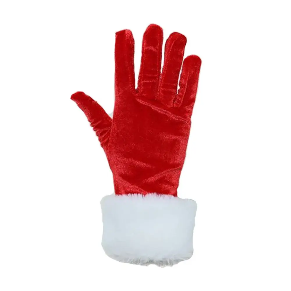 Fashion Thickened Christmas Gloves Warm Red Velvet Velvet Mittens Soft White Fur Trim Full Finger Gloves Fancy Dress Party