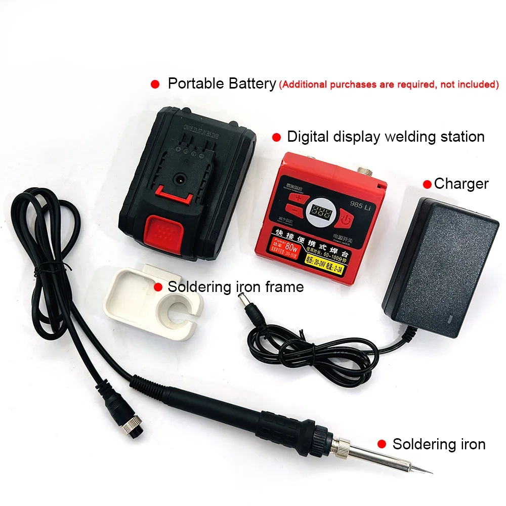 21-24V Wireless lithium battery soldering station soldering iron 40W-80W 200-550C Outdoor emergency welding repair tool 936 tips