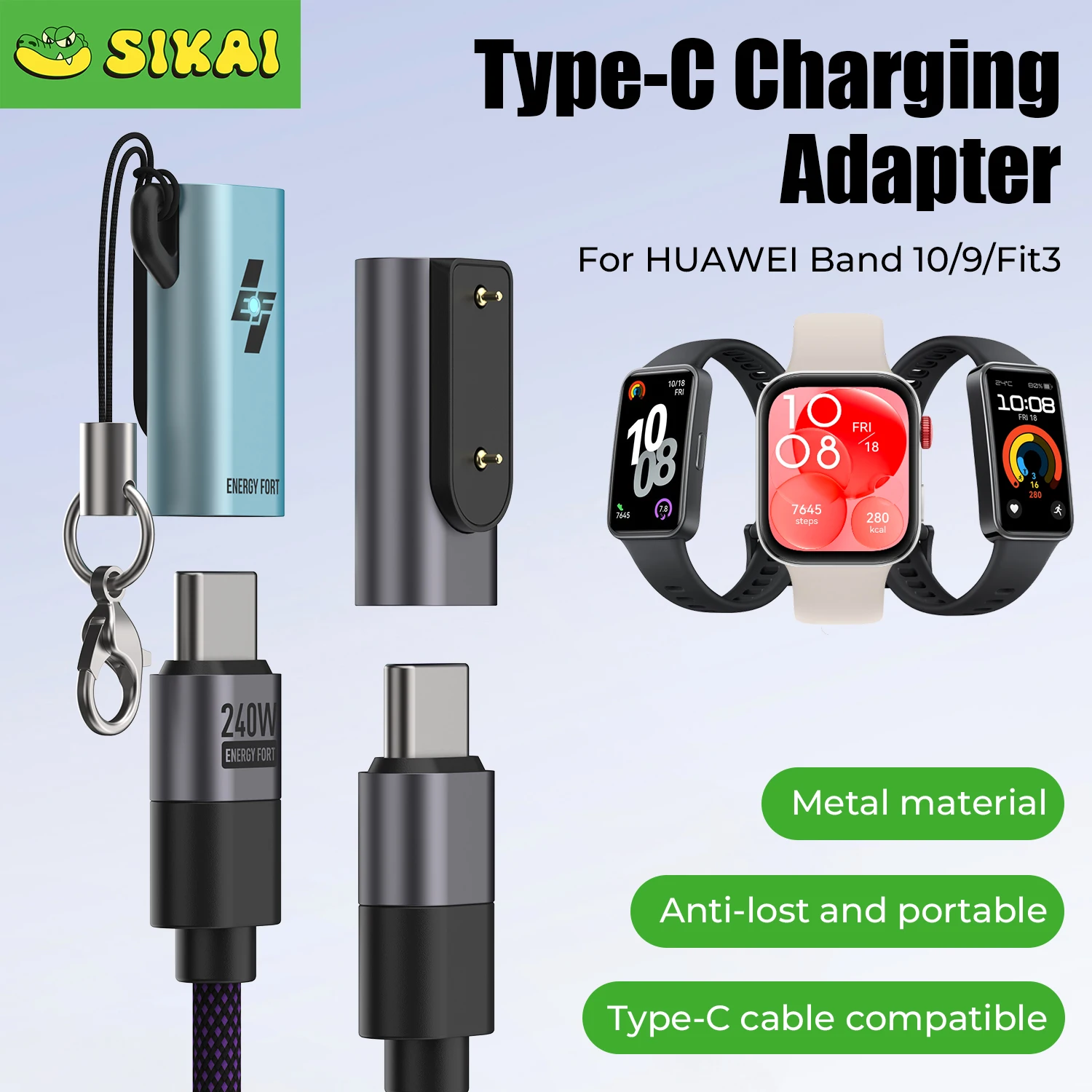 Type C Charging Adapter USB C Smart Watch Charger Converter For Huawei Band 10/9/8/7/6 Fit3 Watch 5X Pro/5X/5 Pro/5/4 Pro/4X