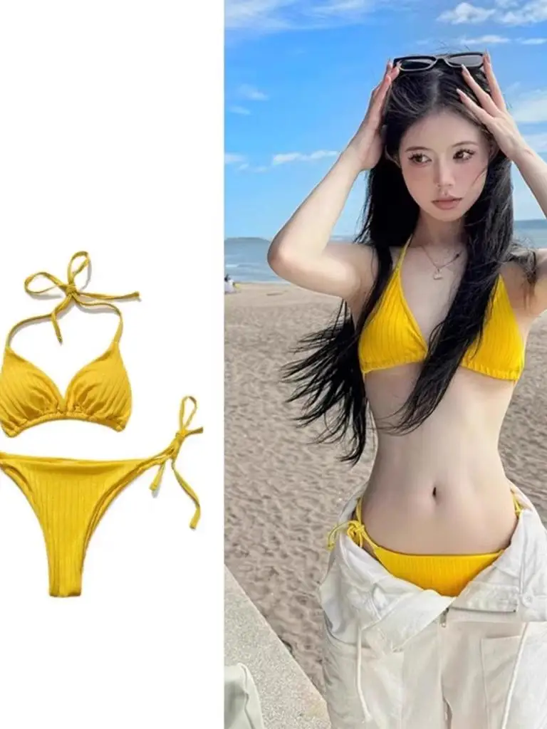 

Сексуальный белый купальник-бикини с завязками на шее, женский, с высокой талией, скрывающий живот, утягивающий, из нейлона