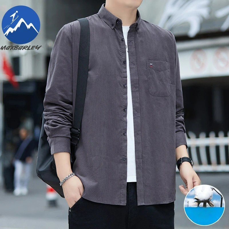 

Maxbarley Brand Shirt Men 2026 New Retro Corduroy Long Sleeve Workwear Overshirt Casual Street Loose Lapel Blouses Male Clothing