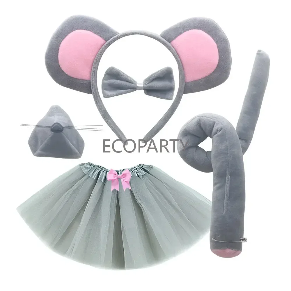 Kid Mouse Costume Set Mouse Ears Headband Bow Tie Gloves Tutu Skirt Animal Fancy Dress Costume Anime Clothes Disfraz fairy tail