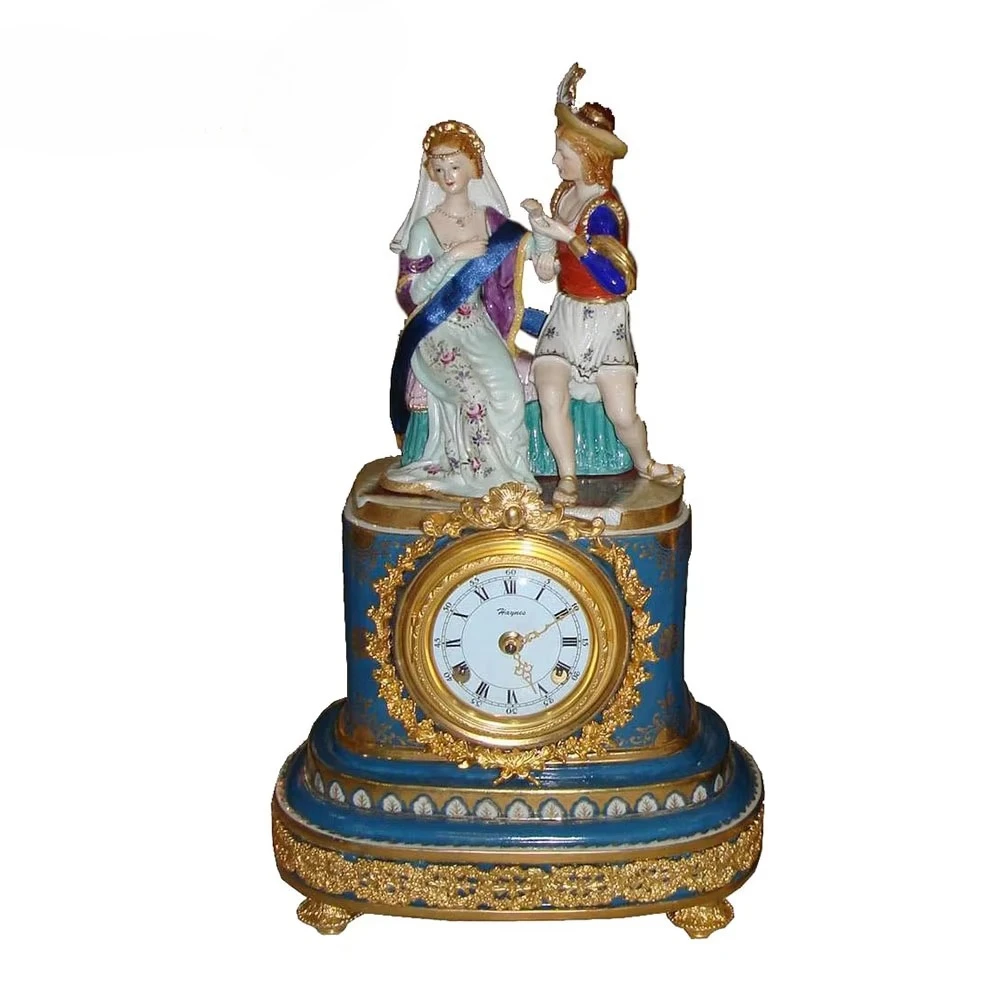 Home Use Exquisite Craftsmanship Pattern Clock High-end Villa Light Luxury French Ceramic Character Decoration Tabletop Clock
