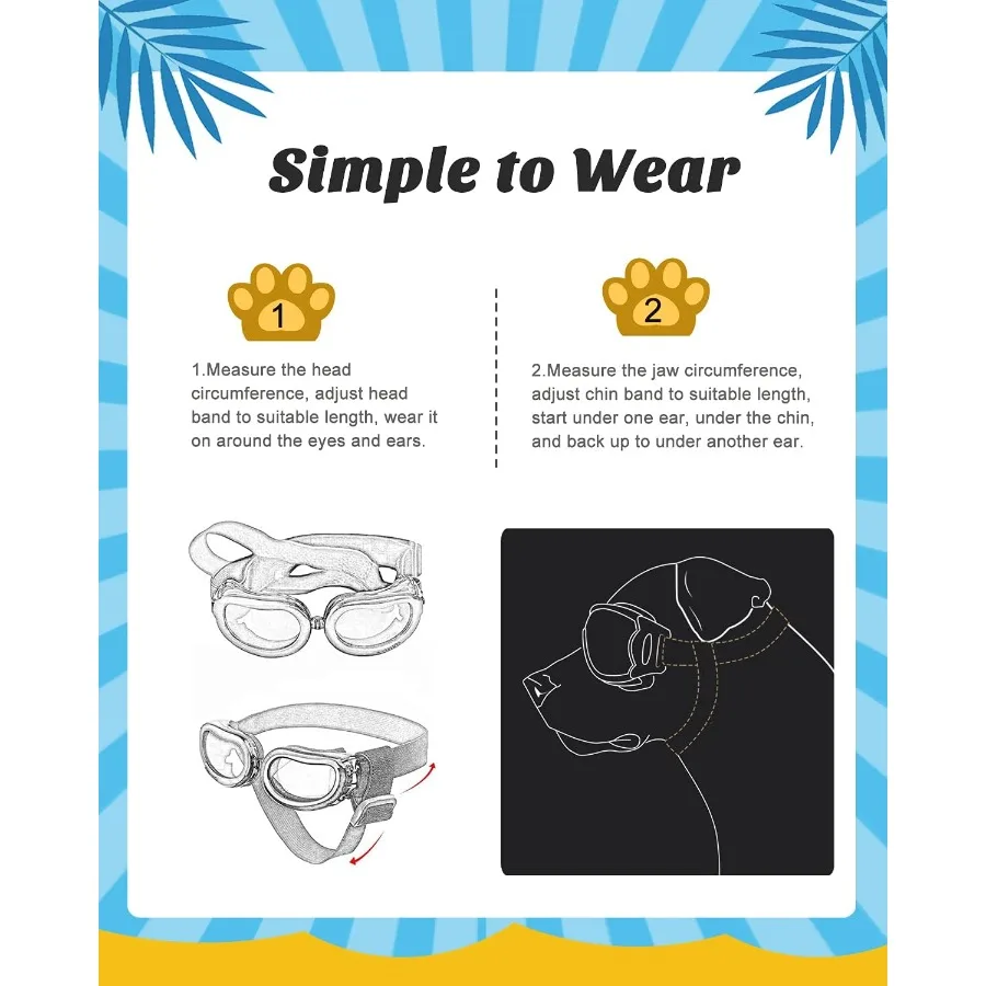 Okulary przeciwsłoneczne dla psów małych ras, gogle z ochroną UV, okulary dla małych psów, ochrona oczu z regulowanym paskiem, wiatroodporne, anty