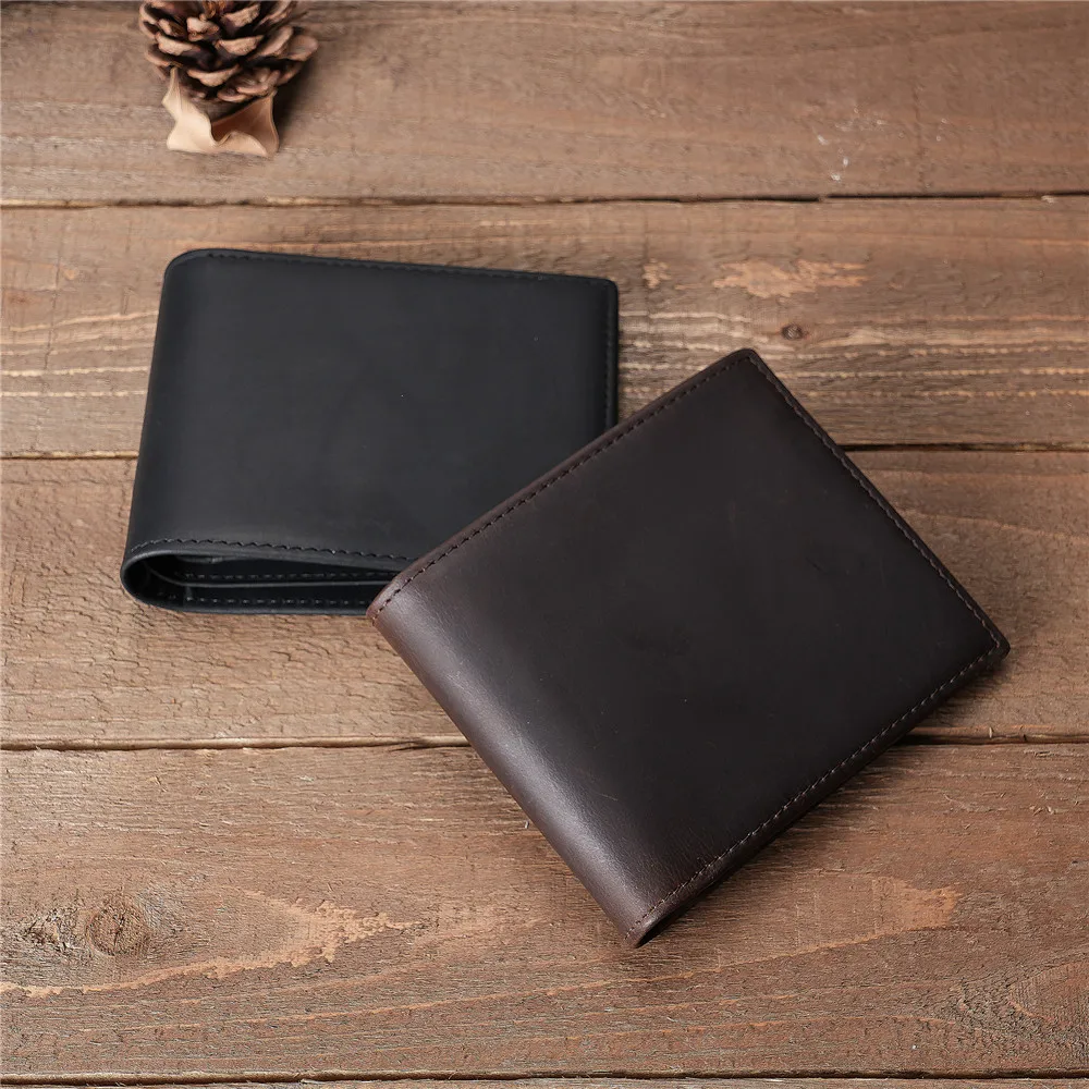 Short Wallet Genuine Leather with Coin Purse RFID Wallet ID window Male Buisness Billfold Coin Purse Retro Credit Card Wallets