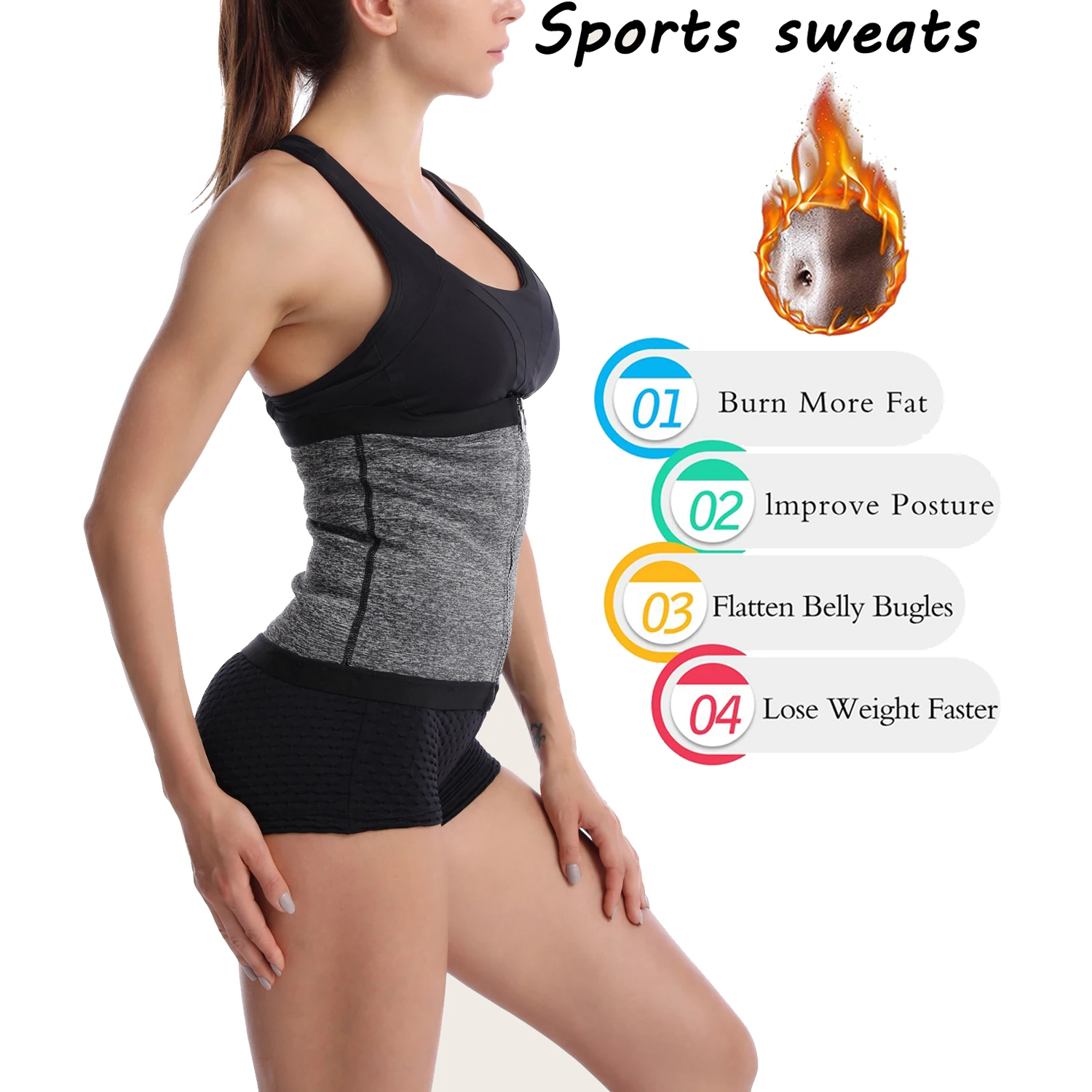 Women\'s Waist Training Belt Waist Trimmer Weight Loss Belt Slimming And Shaping Belt Shaping Sauna Sports Belt Zipper Silvery