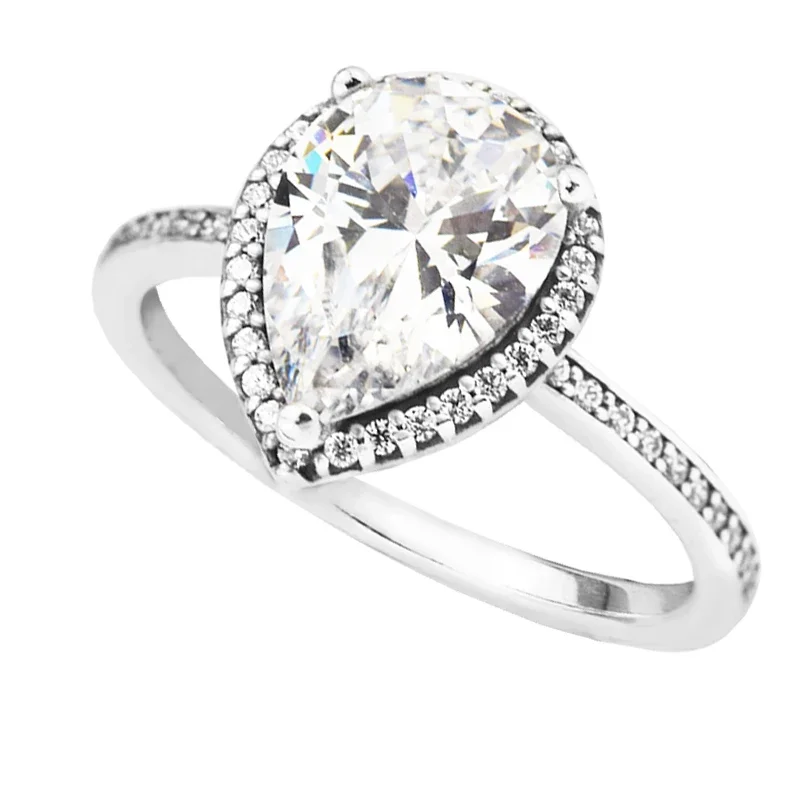 

Water Drop Shaped Large Zircon Transparent Ring Sterling Silver Fashion Jewelry Rings For Mother Make Up New Party Gift