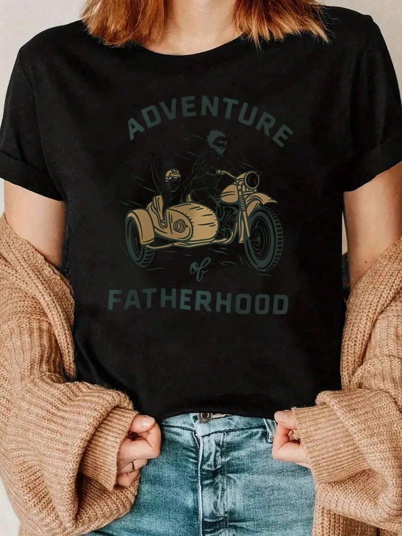 T-shirt imprimé moto Adventure Of Fatherhood, tenue décontractée pour hommes, 220g