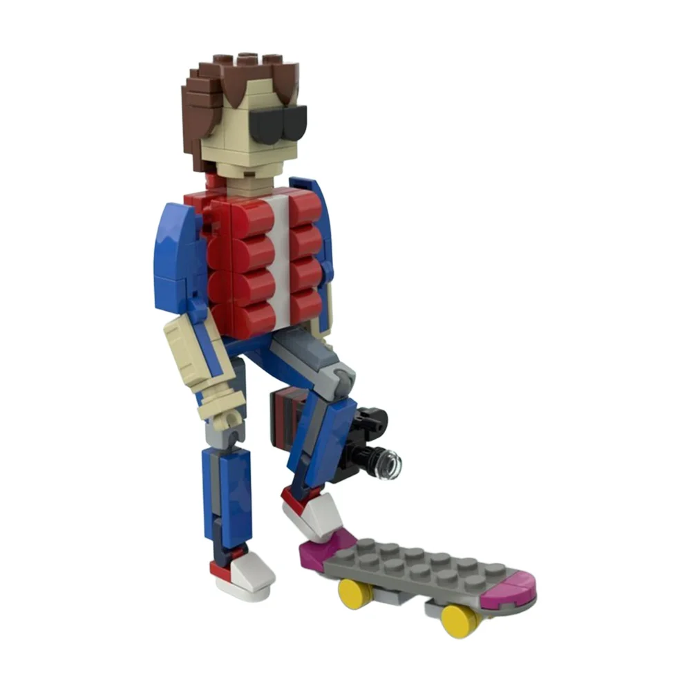 

MOC Backed To The Future Action Figure Model Building Blocks Marty McFly With Skate And Camera Creative Design Brick Toy Gift