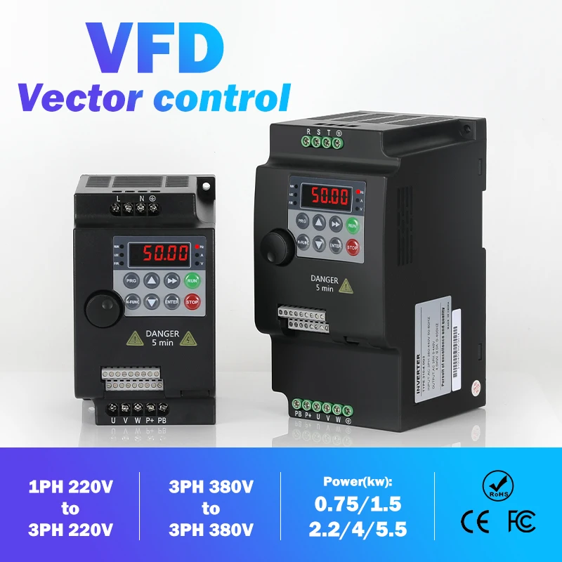 

0.75-5.5KW VFD Frequency Converter AC 220V 380V 1Phase/3Phase output For Water Pump/ motor Speed Control Inverter