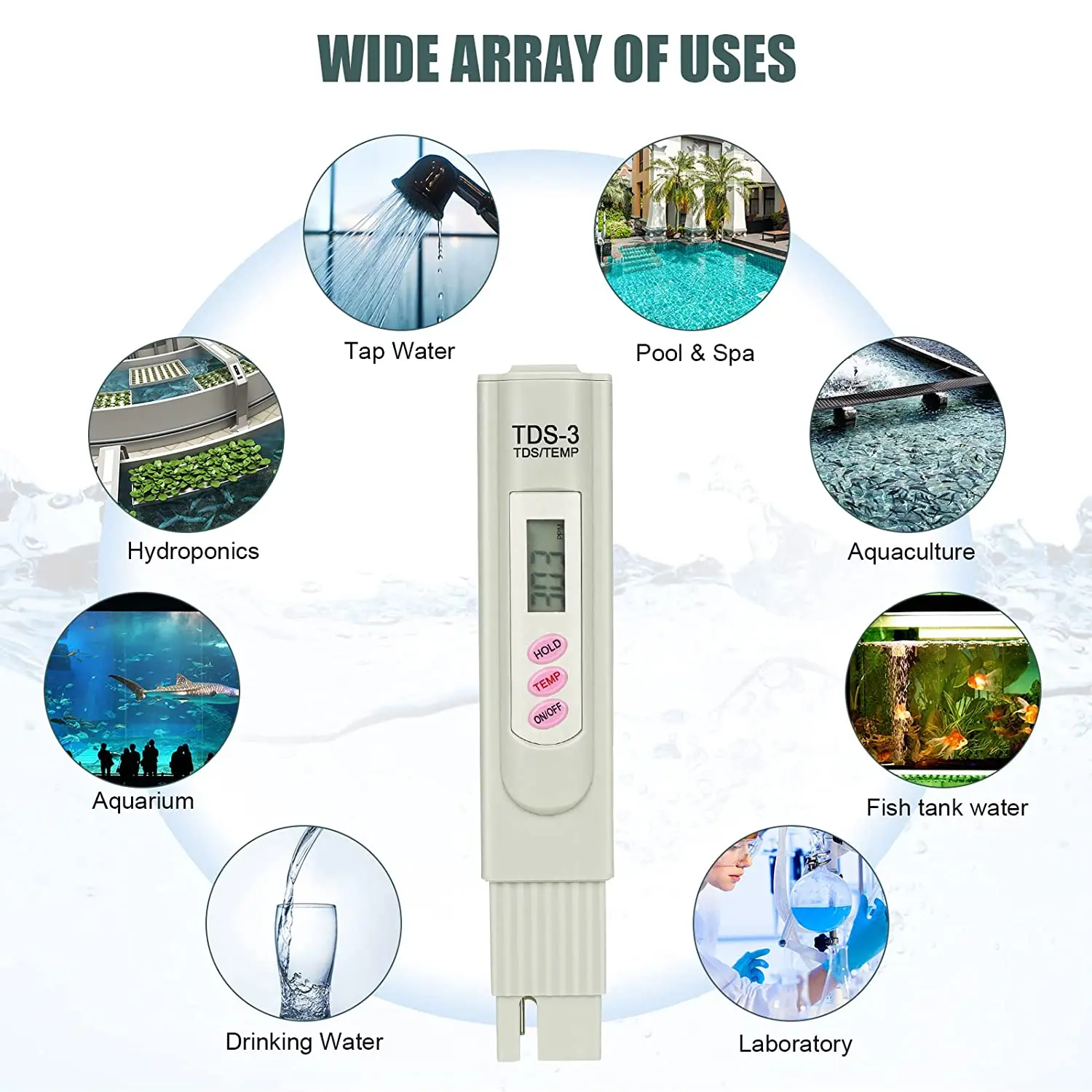 Digital TDS Meter Water Tester PPM Water Quality Pen Measuring Range 0-9999 PPM Ideal for Aquariums Hydroponics Drinking