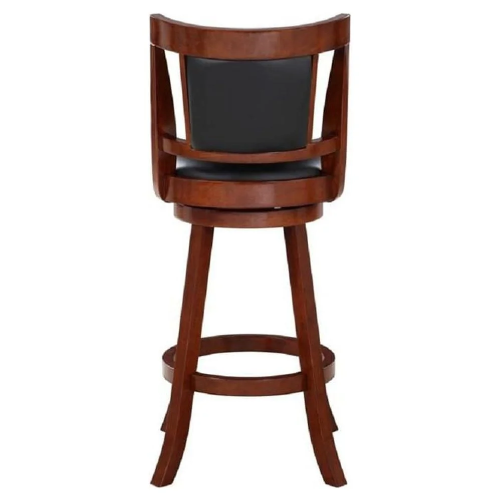Counter Height Swivel Wood Bar Stool with Padded Seat and Back Cherry Finish Durable Footrest Kitchen Dining Room