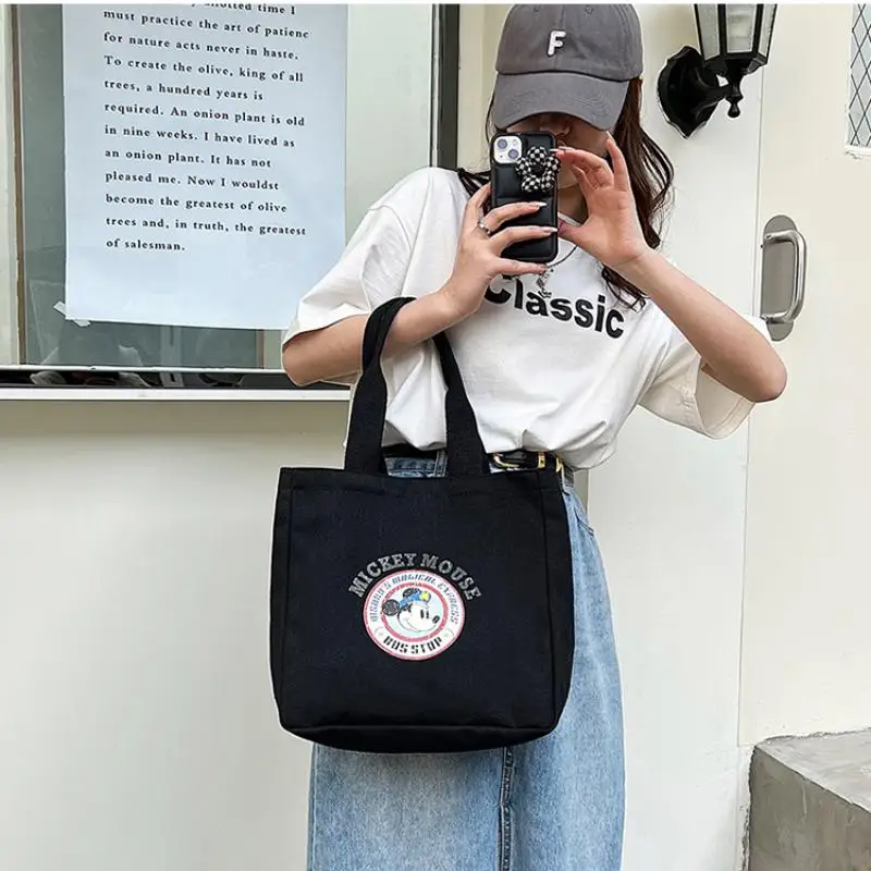 Disney Large Capacity Canva Bag Summer Casual Tote Bag Women One Shoulder Bag Portable Shopping Bag Girl Cartoon Mickey Tote