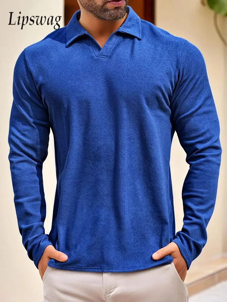 

Весна-осень Новые повседневные рубашки поло Мужские винтажные приталенные пуловеры с длинным рукавом и отложным воротником Топы для мужчин Повседневный джемпер для отдыха