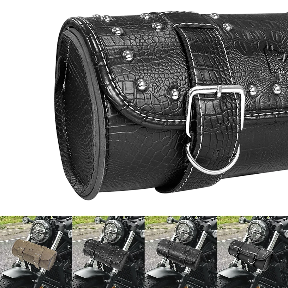 Motorcycle Black PU Leather Side Saddle Bag Waterproof Storage Tool Box Rider Tail Bag Sundries Luggage