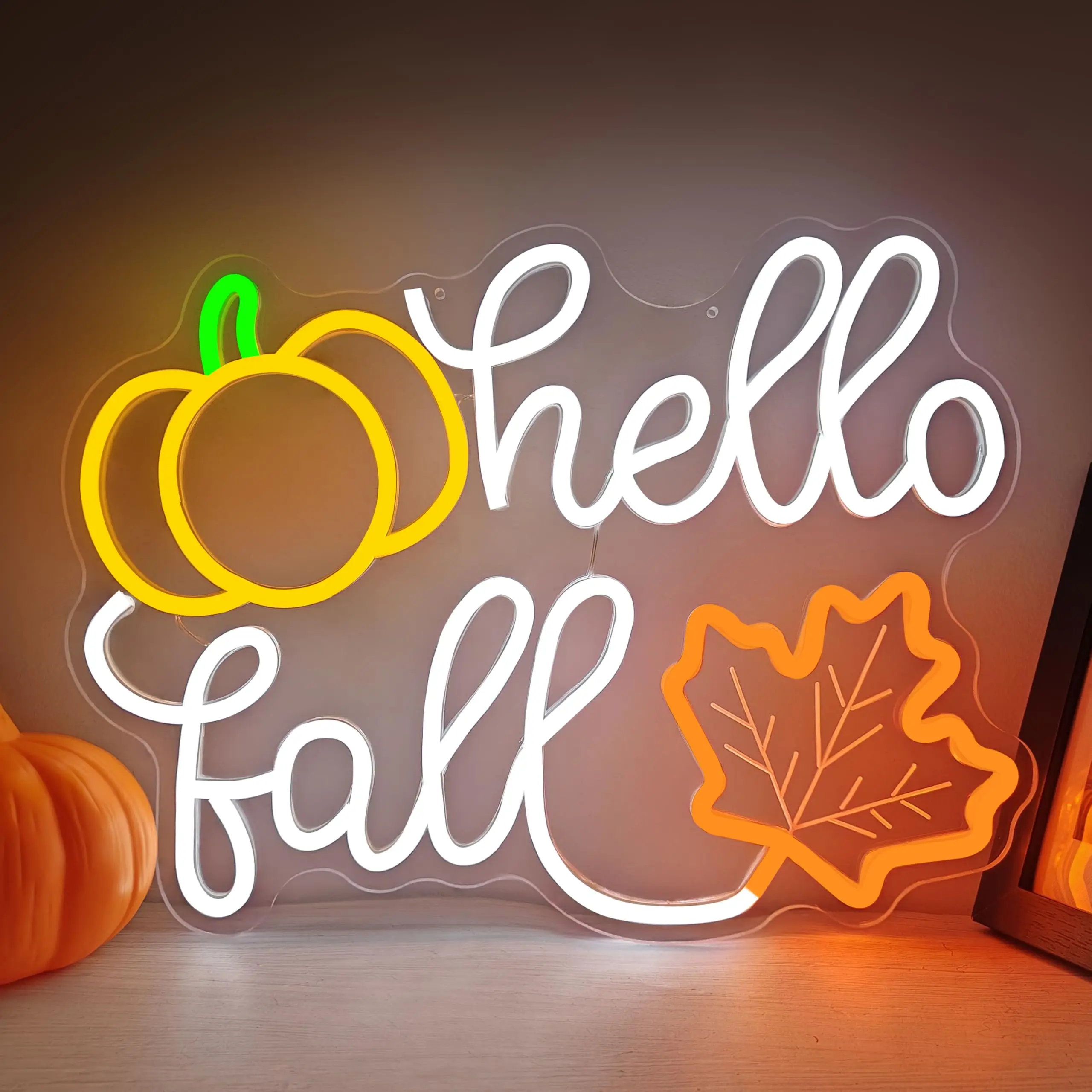 

Thanksgiving Neon Sign Hello Fall Pumpkin LED Lights for Home Wall Decor Dimmable Autumn Decorations for Office Bedroom