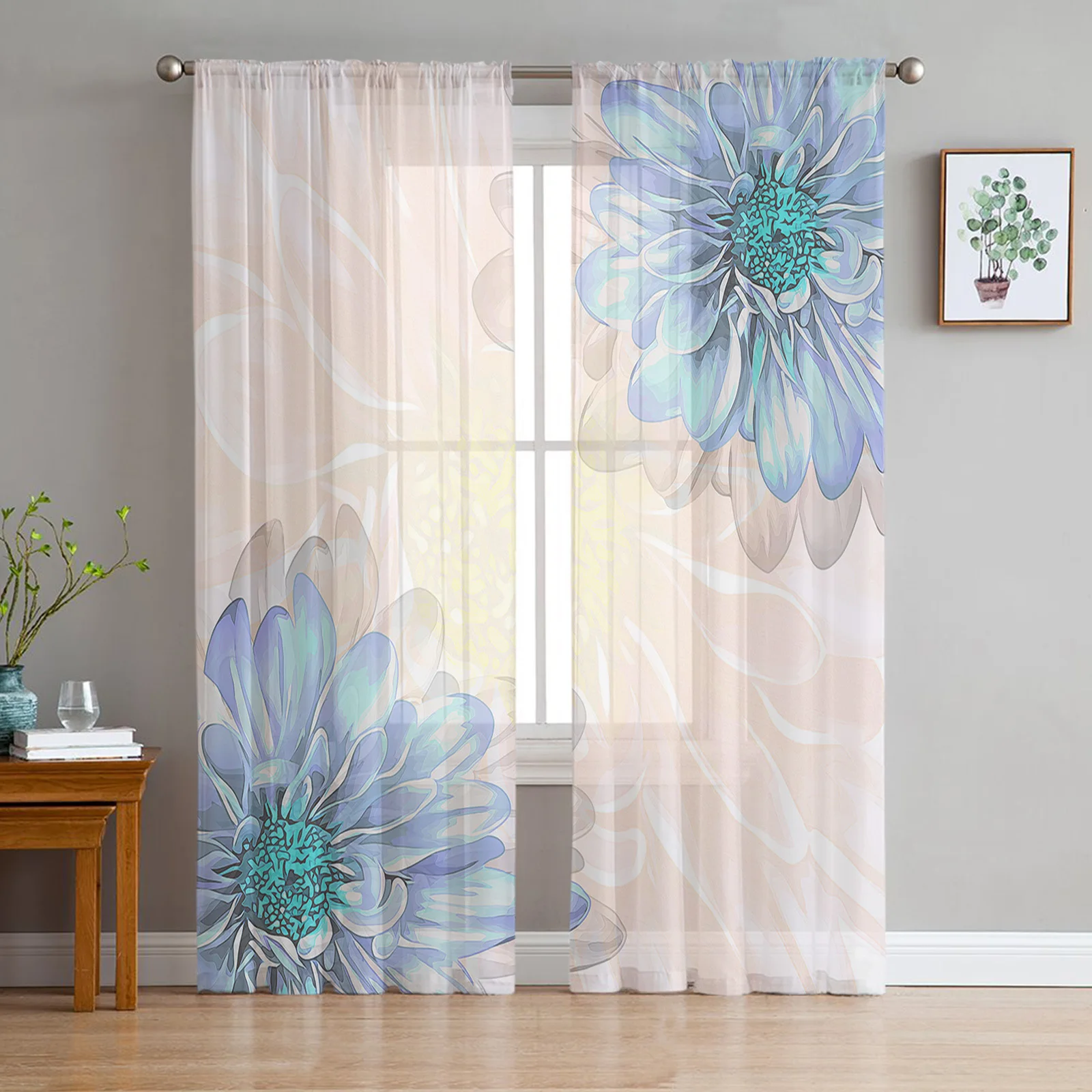 Dahlia Watercolor Flower Sheer Curtains for Living Room Bedroom Tulle Curtain for Kitchen Home Decor Window Drapes