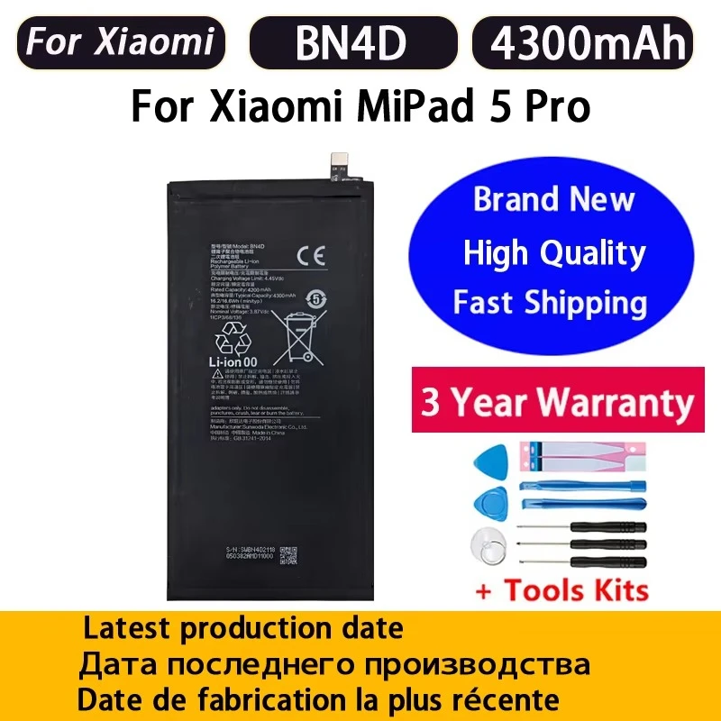 NEW Fast Shipping 4300mAh Battery BN4D For Xiaomi Mipad Mi Pad 5 Pro Mobile Phone  Replacement Batteries Bateria Batterij+Tools
