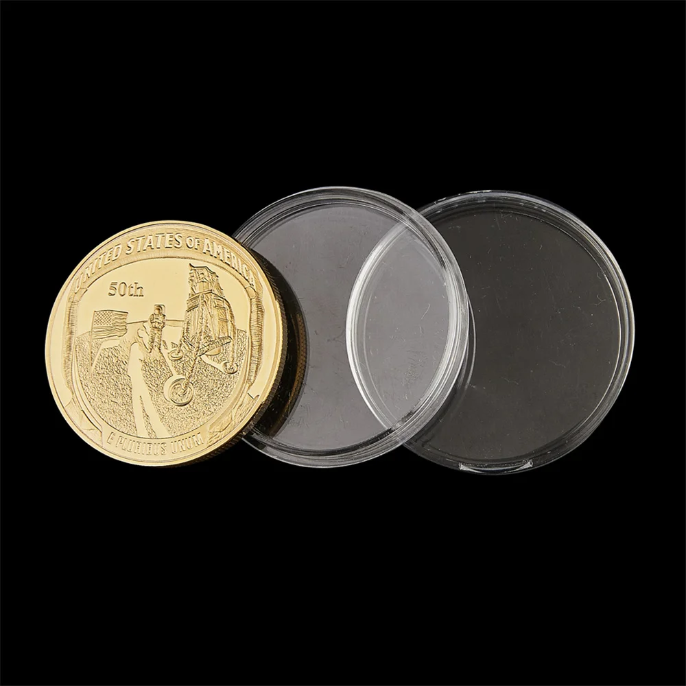 عملة معدنية قابلة للتحصيل مطلية بالذهب ، هبوط على القمر ، جيميني ، أبولو ، ه بلوريبوس ، أونوم في الله لدينا الحرية ، هبوط القمر #3