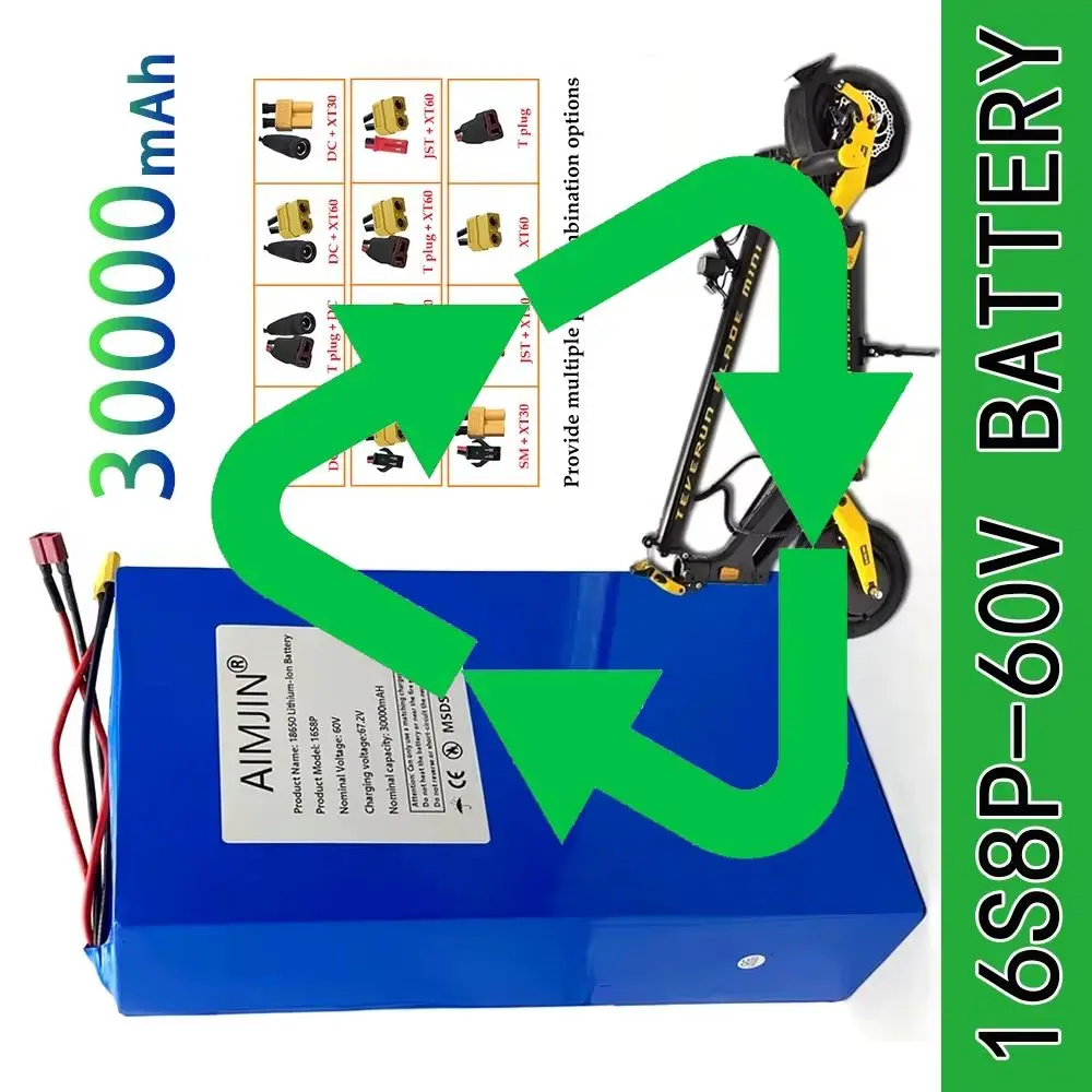 

16S8p Brand new lithium battery 60V 30Ah 18650 high power suitable for various transport vehicles 1000-3000W