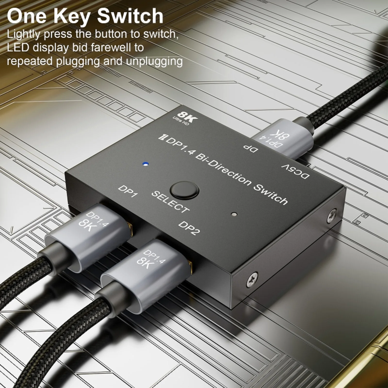 

2 Port 8K DisplayPort Switch Splitter 1x2 2x1 Bi-Direction DP 1.4 Switcher 8K@30Hz 4K@144Hz For Switch Multiple Source & Display