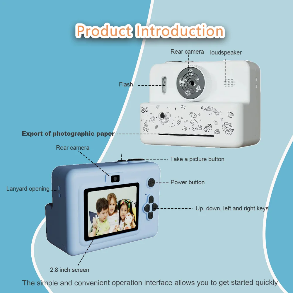 Appareil photo imprimable pour enfants, jeux, photos et vidéos, double caméra, selfie, chargement USB |   1500mAh, cadeau pour enfants âgés de 4 ans et plus