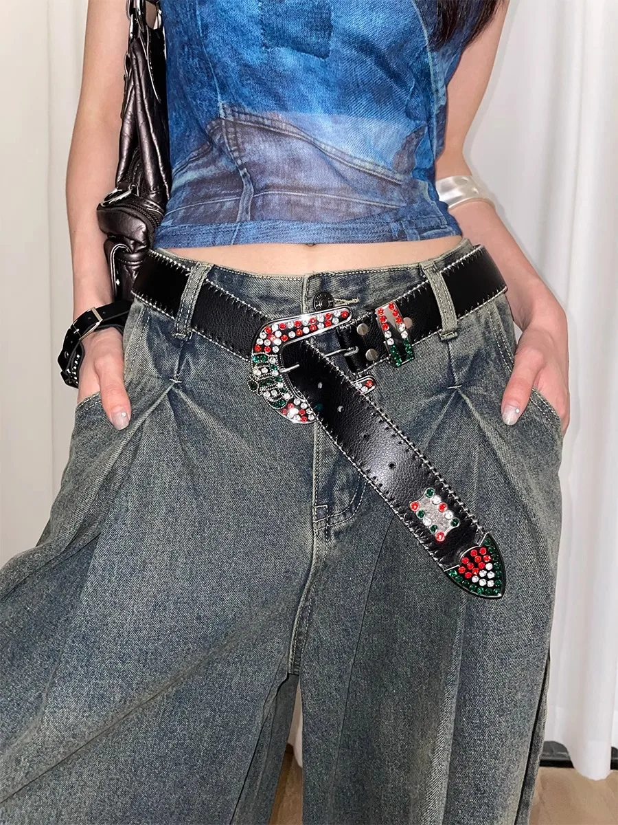 

Colorful Crystal Waist Belt New Women's Fashion Design Unique Decorative Matching Dress Versatile Leather Belt Trend