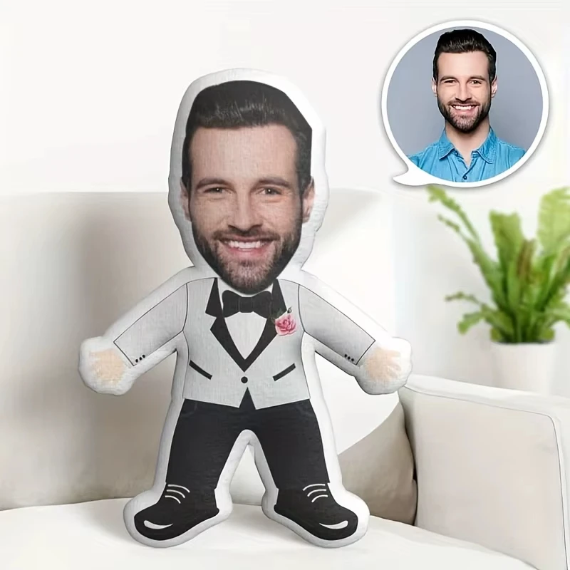 1pc Custom Photo Plush Pillow Men Suit Face Doll Personalized Romantic Gift For Lover