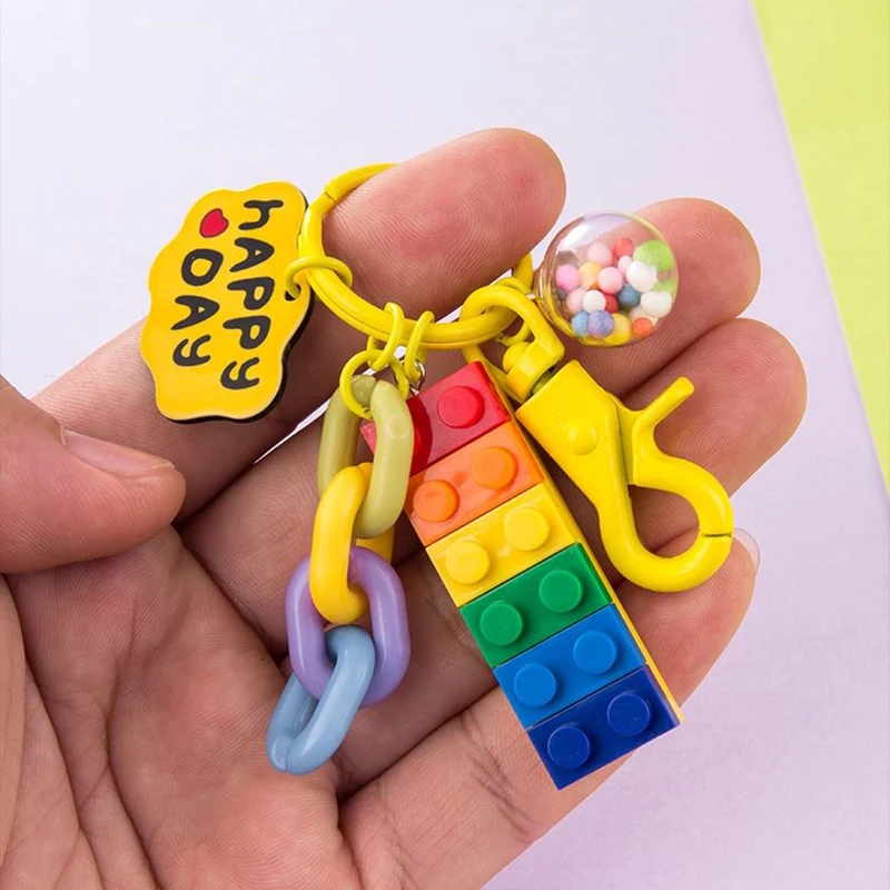 Fashion Flower Heart Rainbow Building Block Key Chain LGBT Gay Lesbian Collar Punk Accessories Women Men Pride Keyring Jewelry