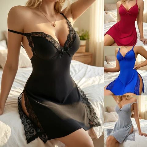 2026 Women's Homewear European and American New Style Slit Dress Pure Desire Pajamas
